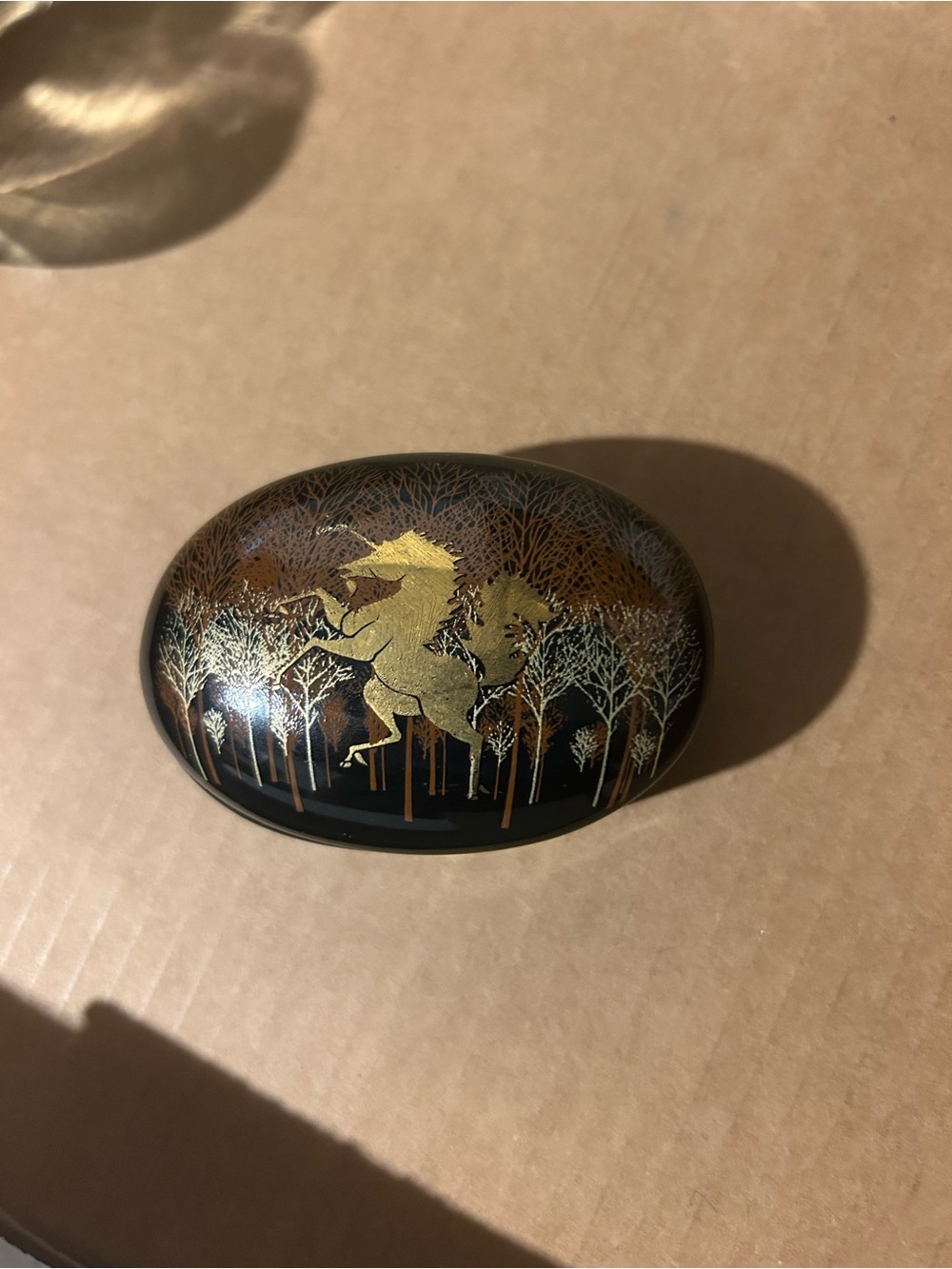 Otagiri Black and Gold unicorn Horse Forest Decorative Box
